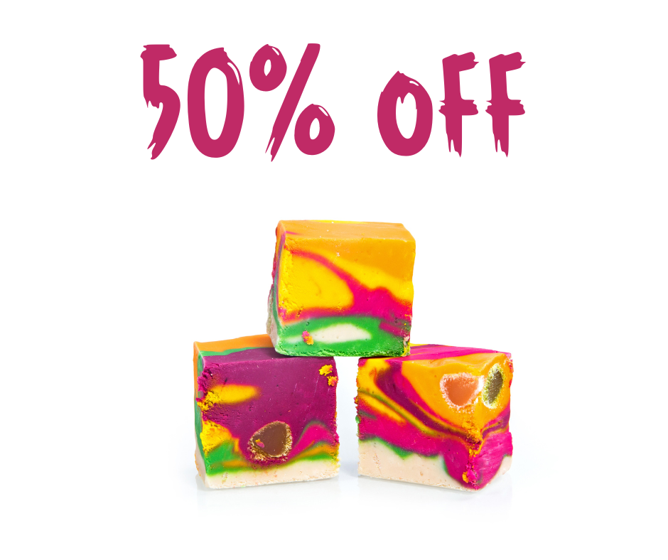 MJ's Fudge 50% off campaign